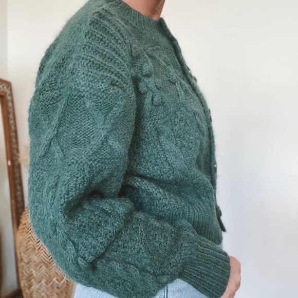 Green Fuzzy Pom Pom Cardigan - New - Picture 5 of 6